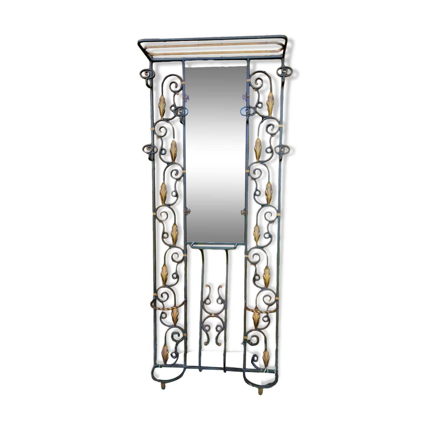Art Deco 1930s wrought iron coat rack and hat stand
