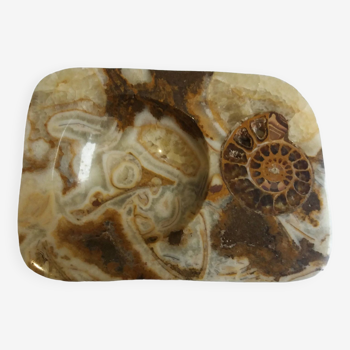 Cendrier vide-poche en marbre avec ammonite fossile