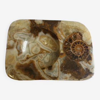 Marble pocket ashtray with fossil ammonite