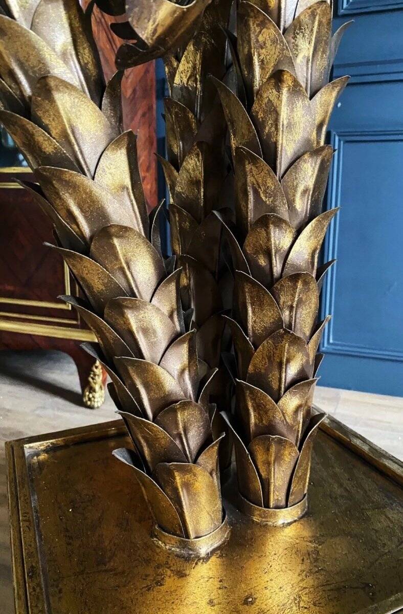 Lampadaire en forme de palmier a 3 branches en métal doré