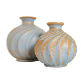 Pair of "Turkos" ceramic vases in mid-century style, Ewald Dahlskog, Bo Fajans, Sweden