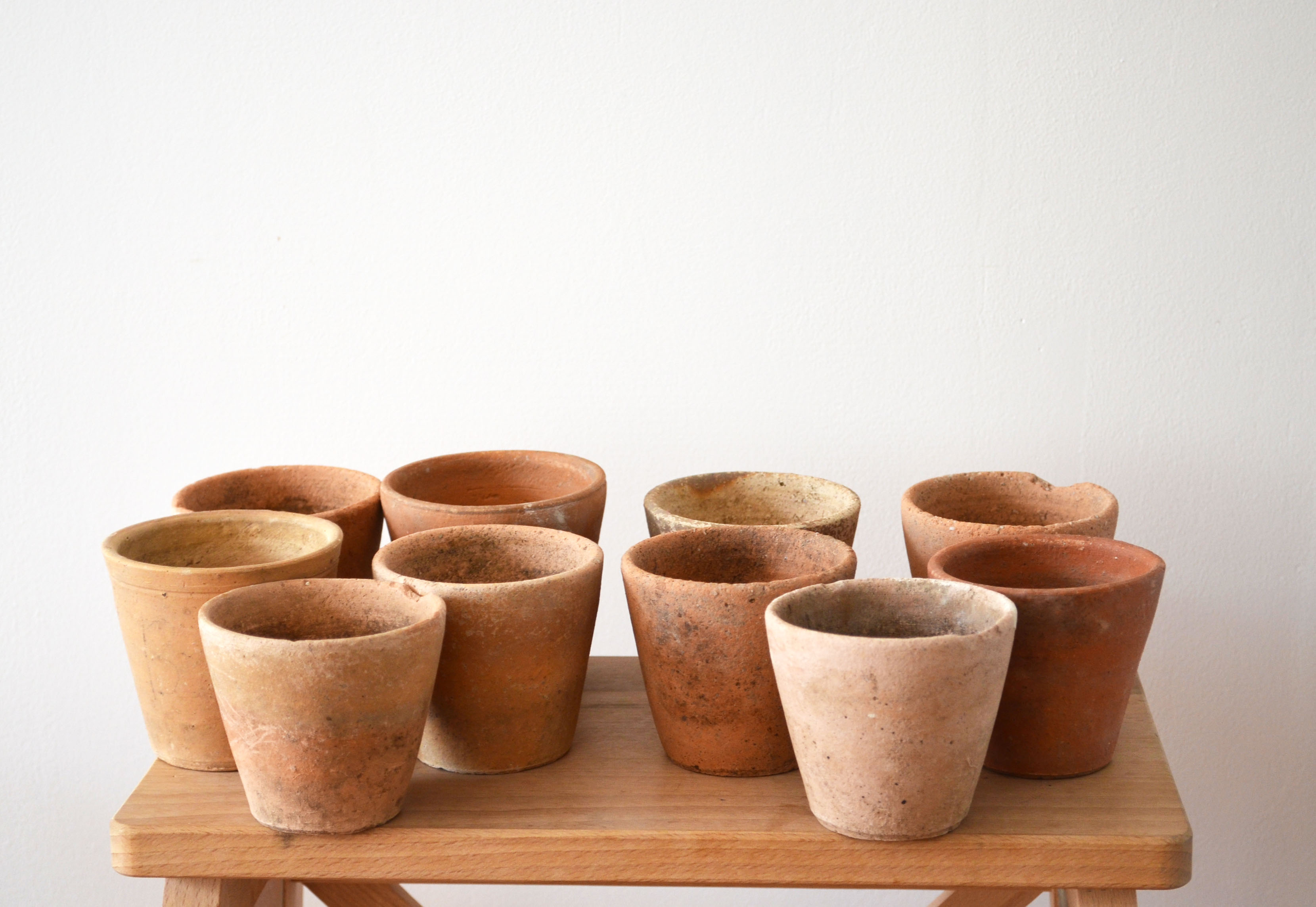 10 old terracotta seedling pots