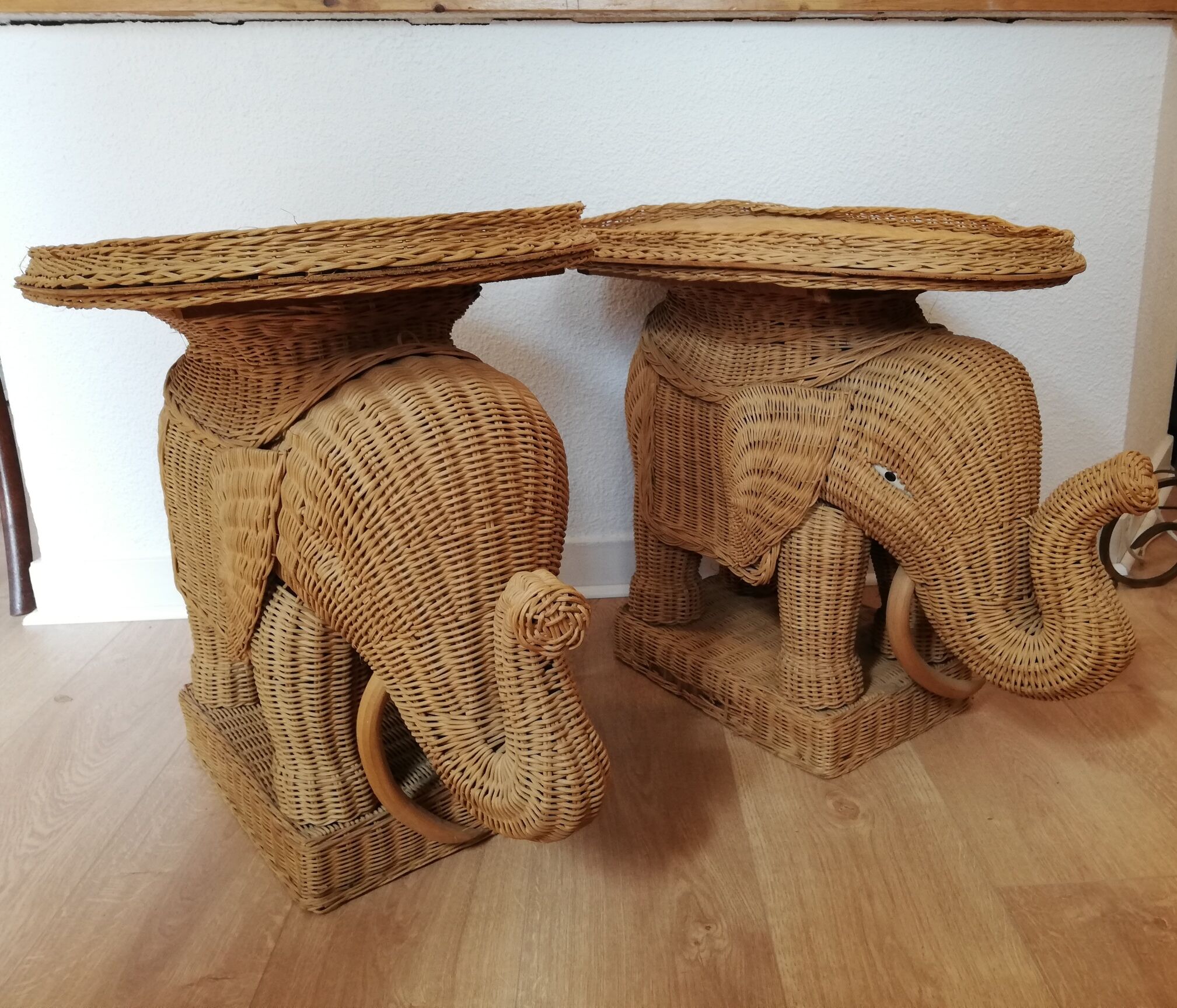 Pair of rattan sofa ends or elephant bedside tables
