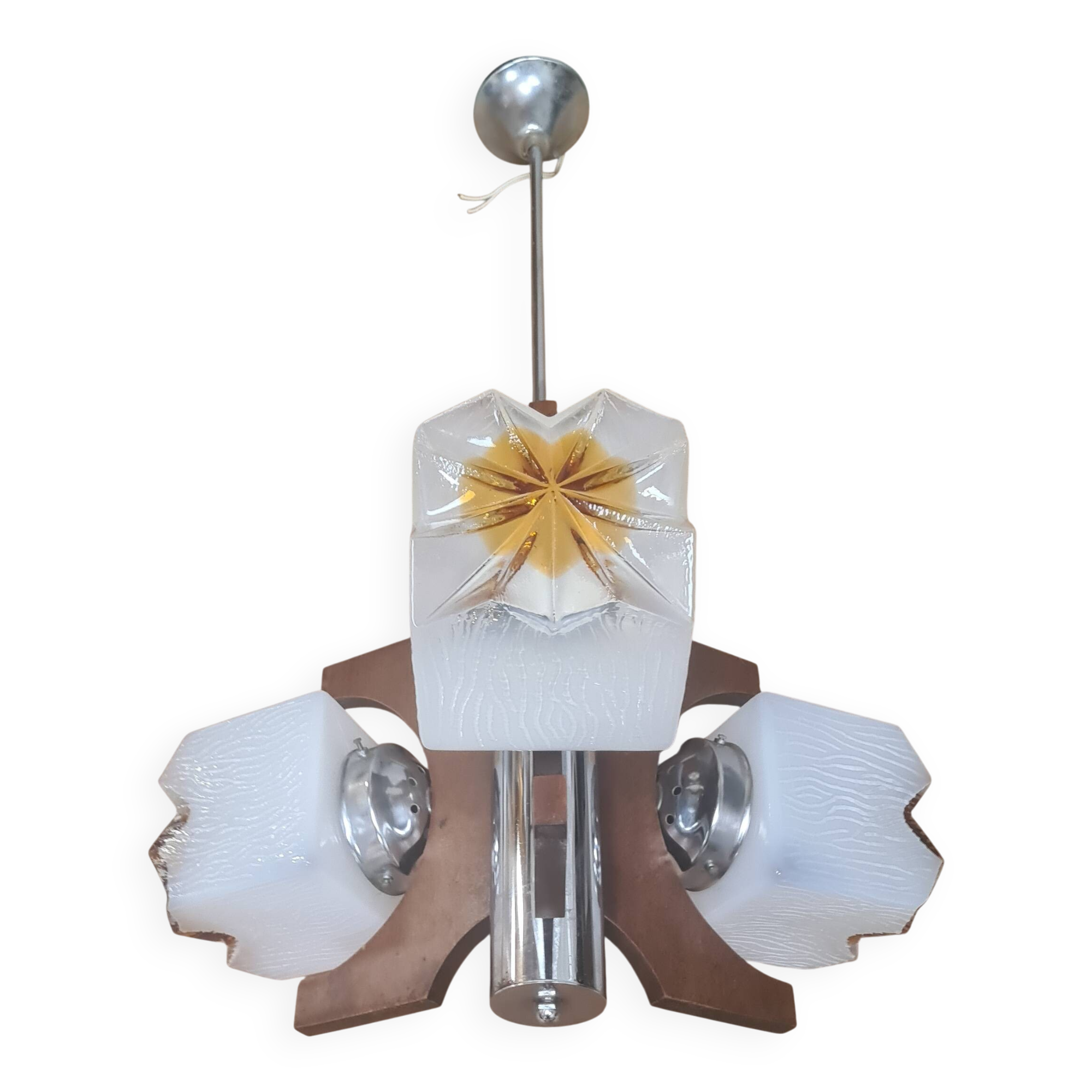 1970s Italian wood chandelier Vintage Italian Carlo Mason Mazzega 47xh73