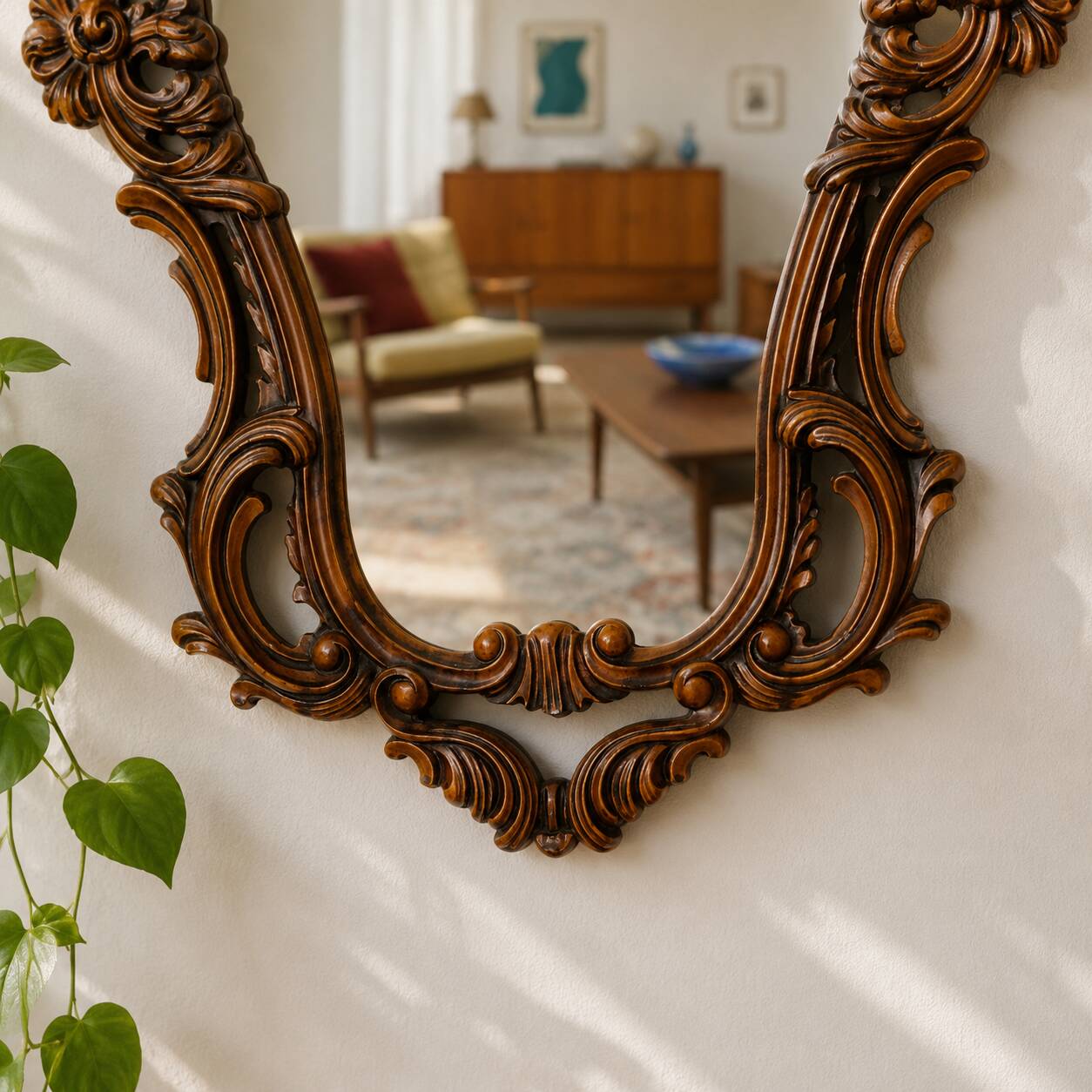 Large vintage baroque mirror in Rococo Louis XV style.