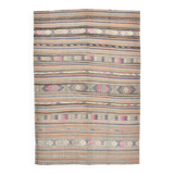 6x8 Green & Blue Striped Handmade Kilim Rug, 174x256Cm