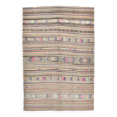 6x8 Green & Blue Striped Handmade Kilim Rug, 174x256Cm