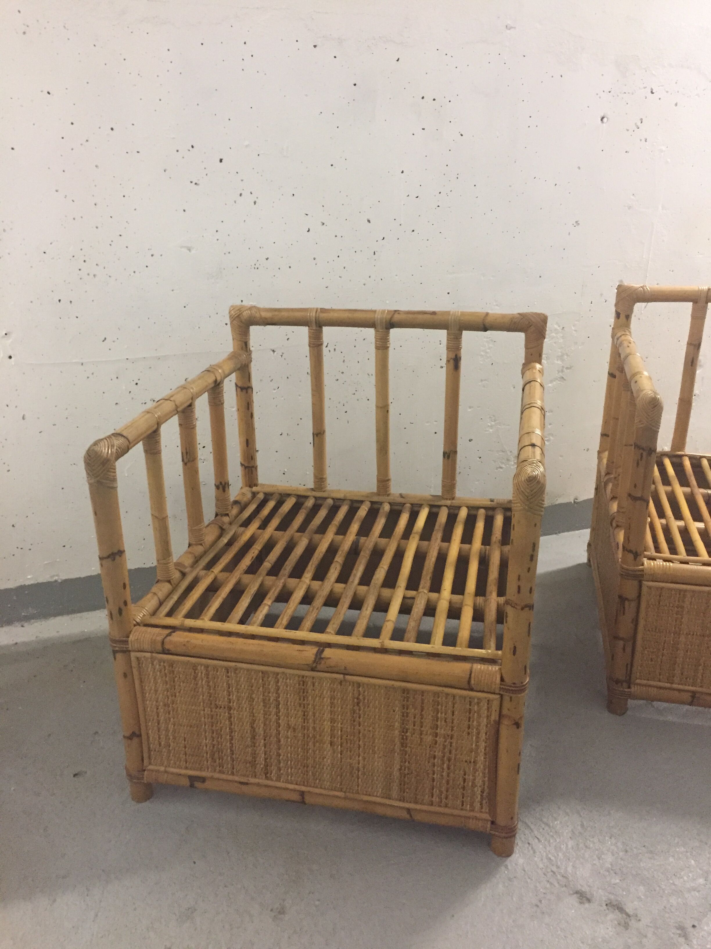 Pair of bamboo and rattan armchairs 1970