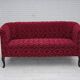 1950s, Danish 2-seater sofa, cherry-red furniture velour.