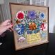 tableau fleurs brodées 1970