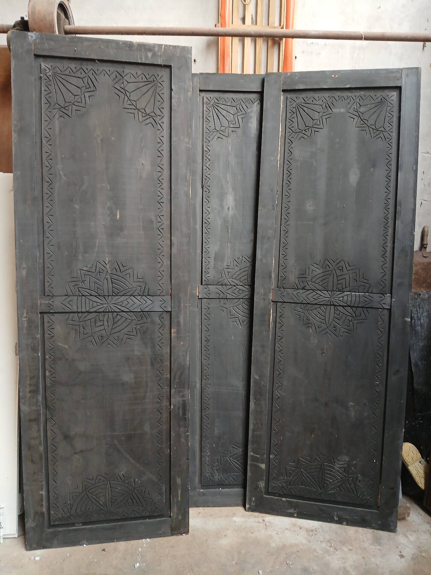 3 doors/old carved wooden panels
