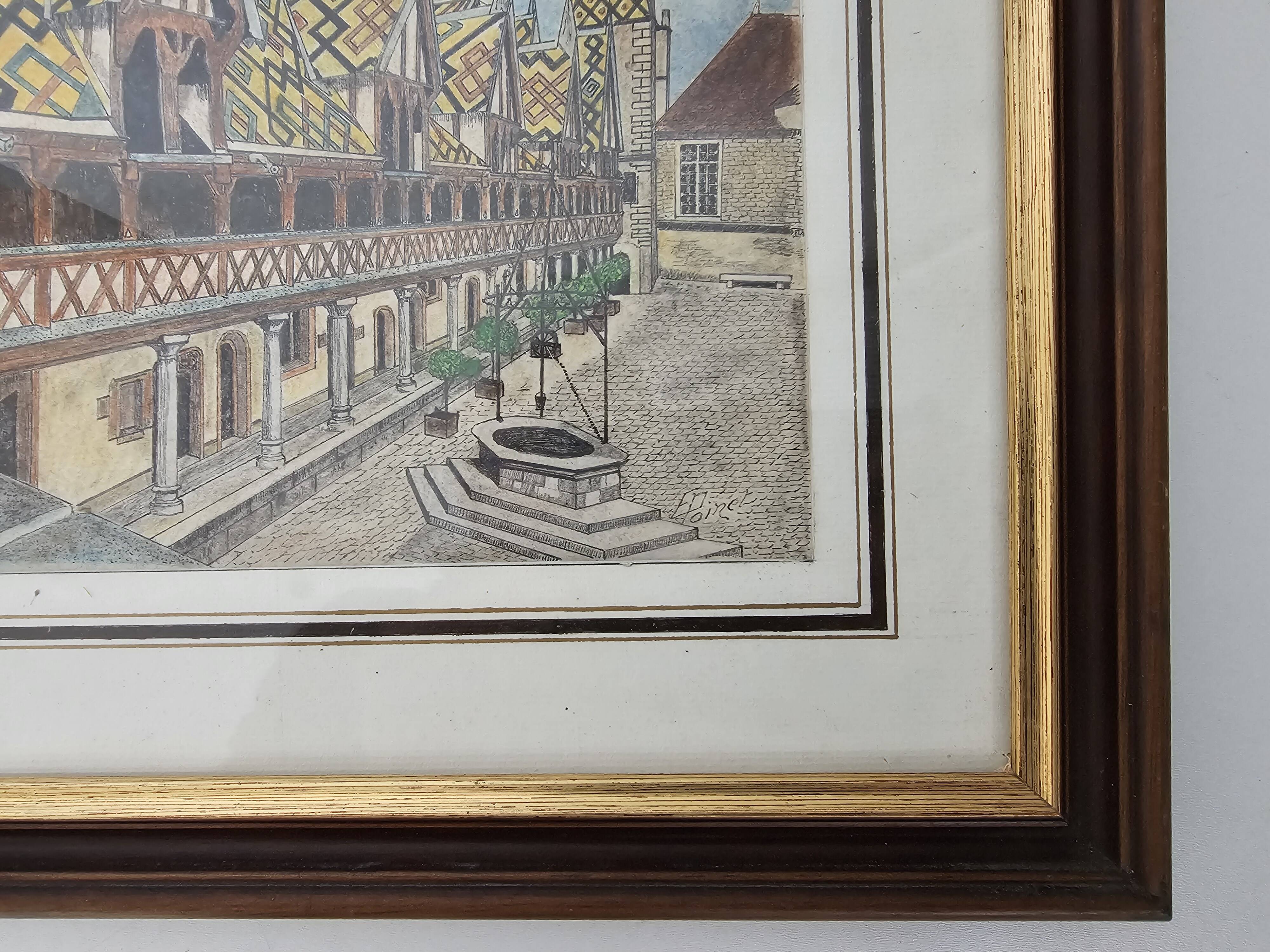 Tableau Ink and pastel - Beaune Hotel Dieu - E Poinet