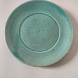 Earthenware bowl and saucer in glazed water green ceramic.