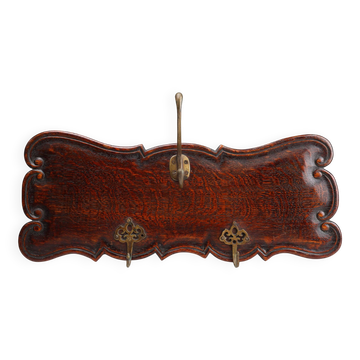 Porte-manteau de style Art Nouveau en chêne avec crochets en laiton, France vers 1915