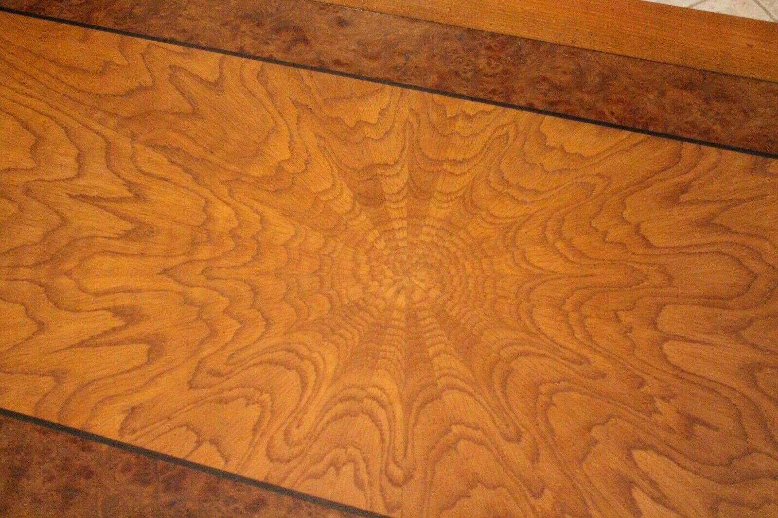 Large coffee table 2 drawers in solid walnut with decoration marked Directory style