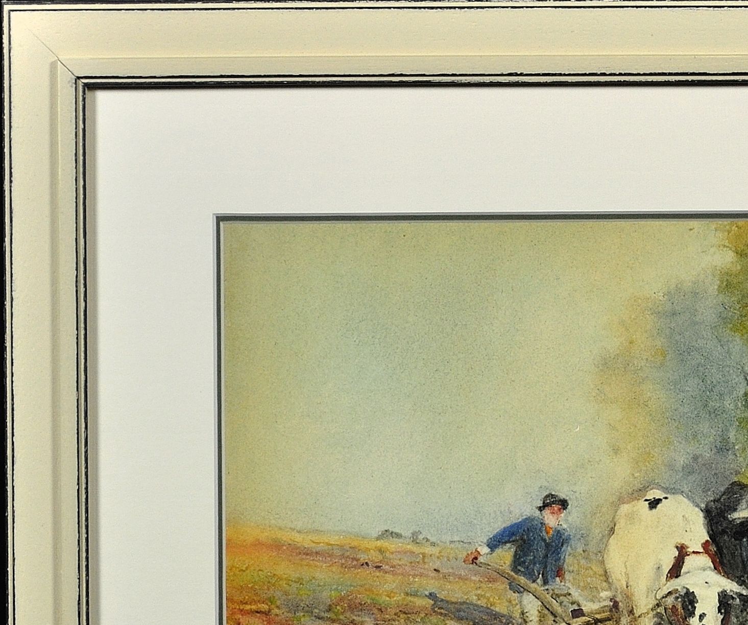Oswald Garside 1879 - 1942. Bullocks Ploughing, 1904. Watercolour. Framed.