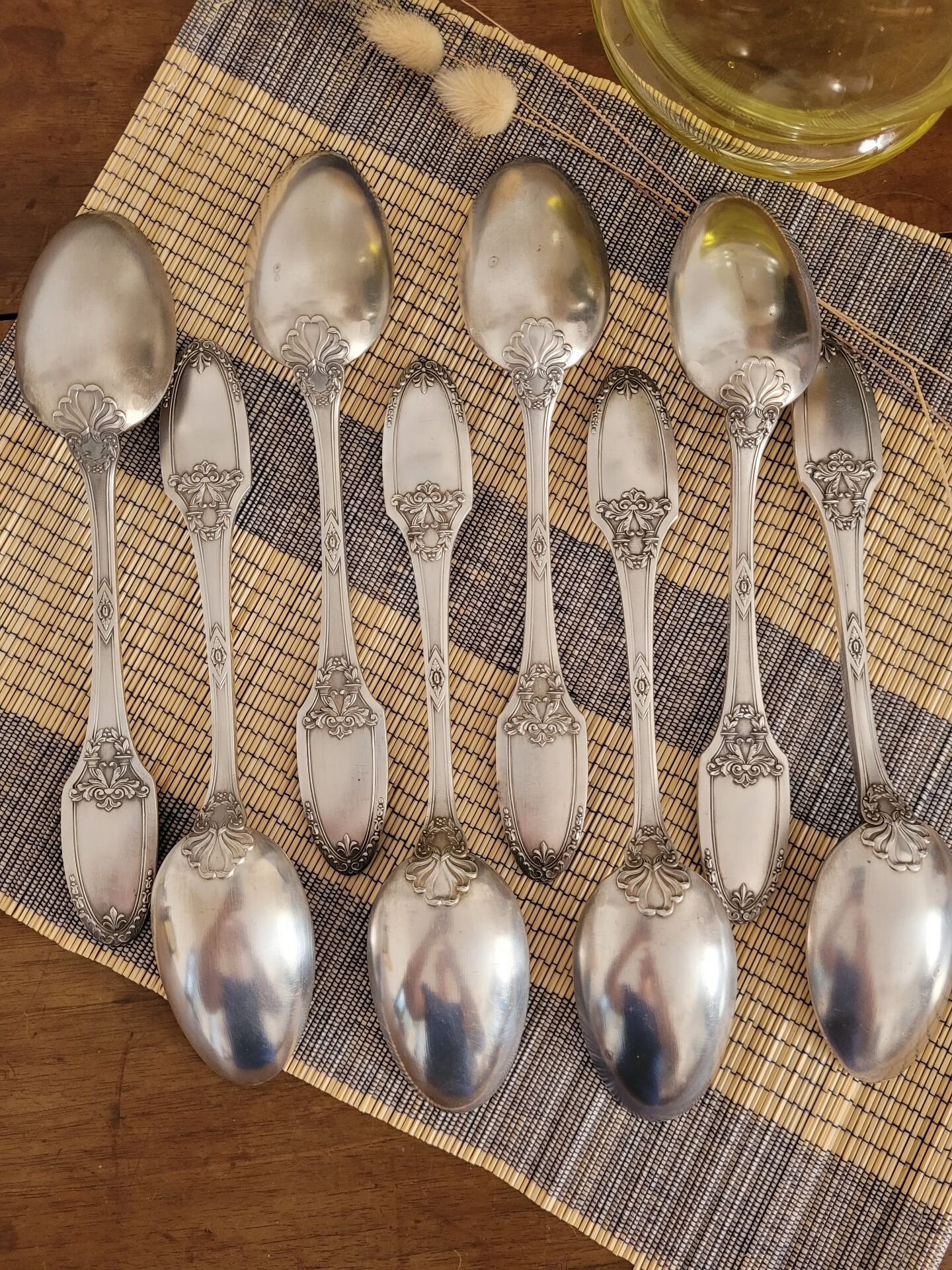 Set of 8 large silver-plated spoons in Boulenger antique style.