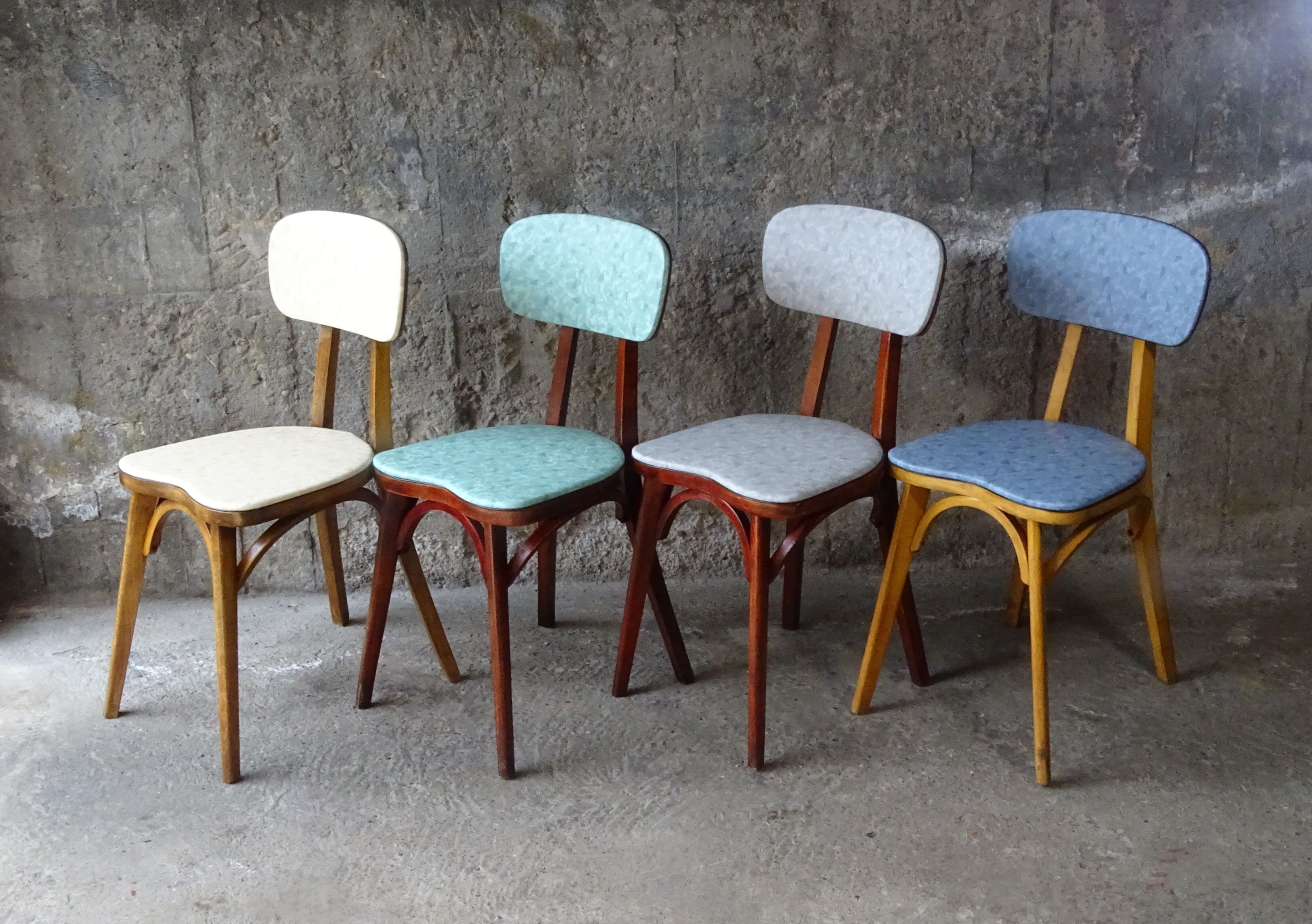 Set of 4 chairs bistro compass Boiclerc 1960 skai 4 colors