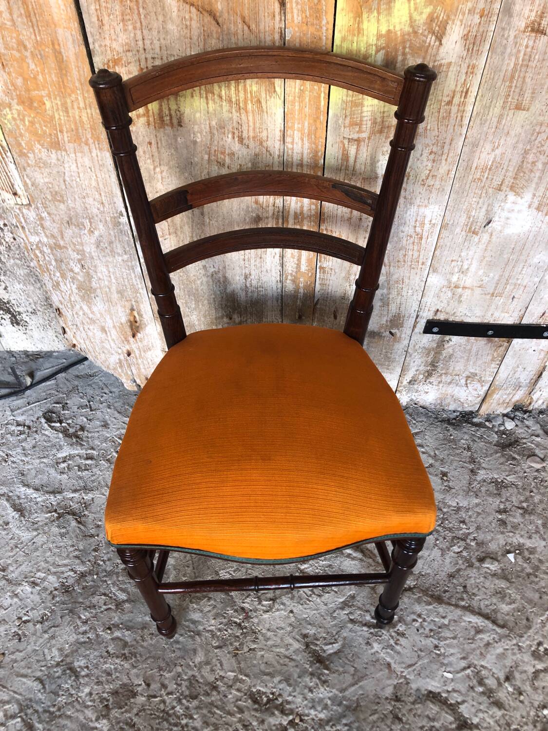 Napoleon 3 style chair black wood & vintage orange fabric