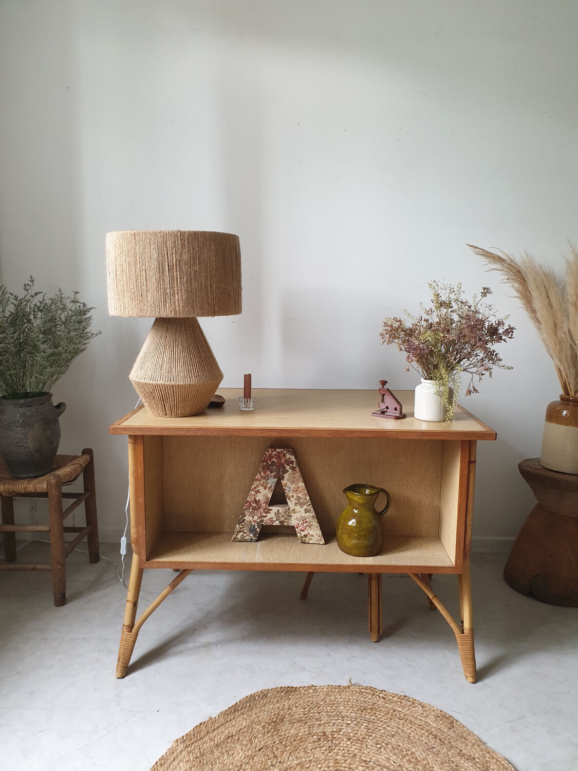 60's double-sided rattan desk