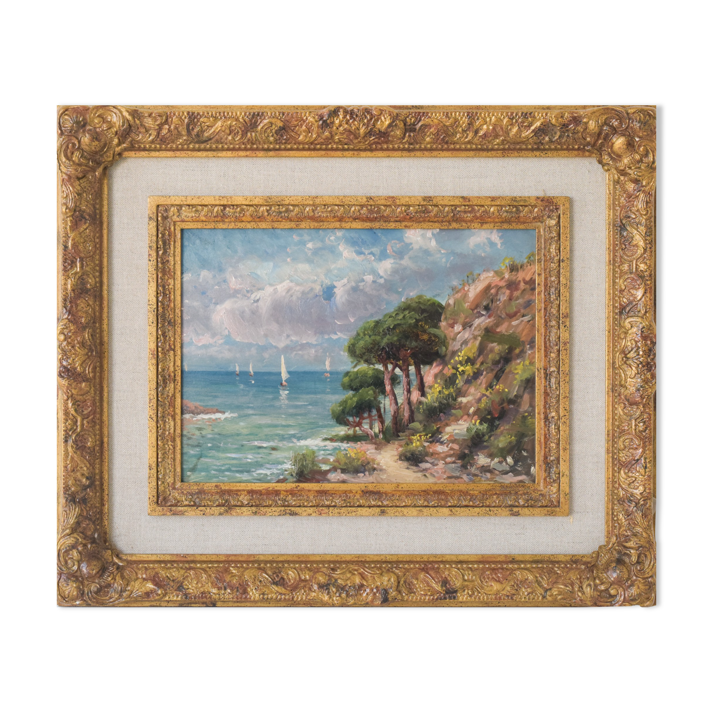 Coastal landscape with sailing boats