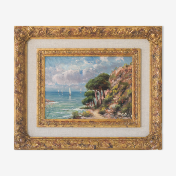 Coastal landscape with sailing boats