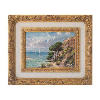 Coastal landscape with sailing boats