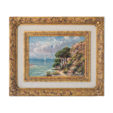 Coastal landscape with sailing boats