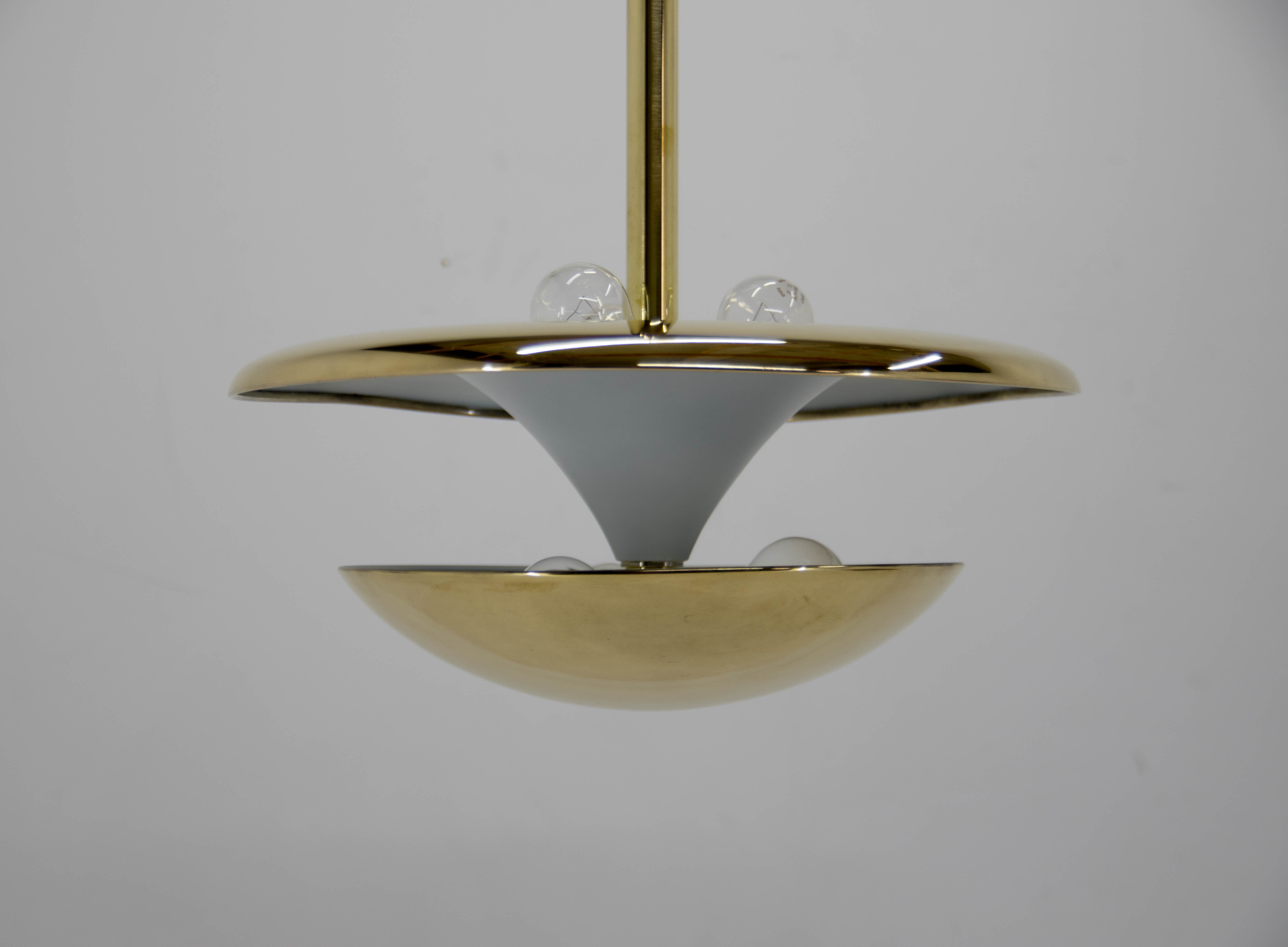 Brass Bauhaus chandelier by Franta Anyz, 1920s, restored