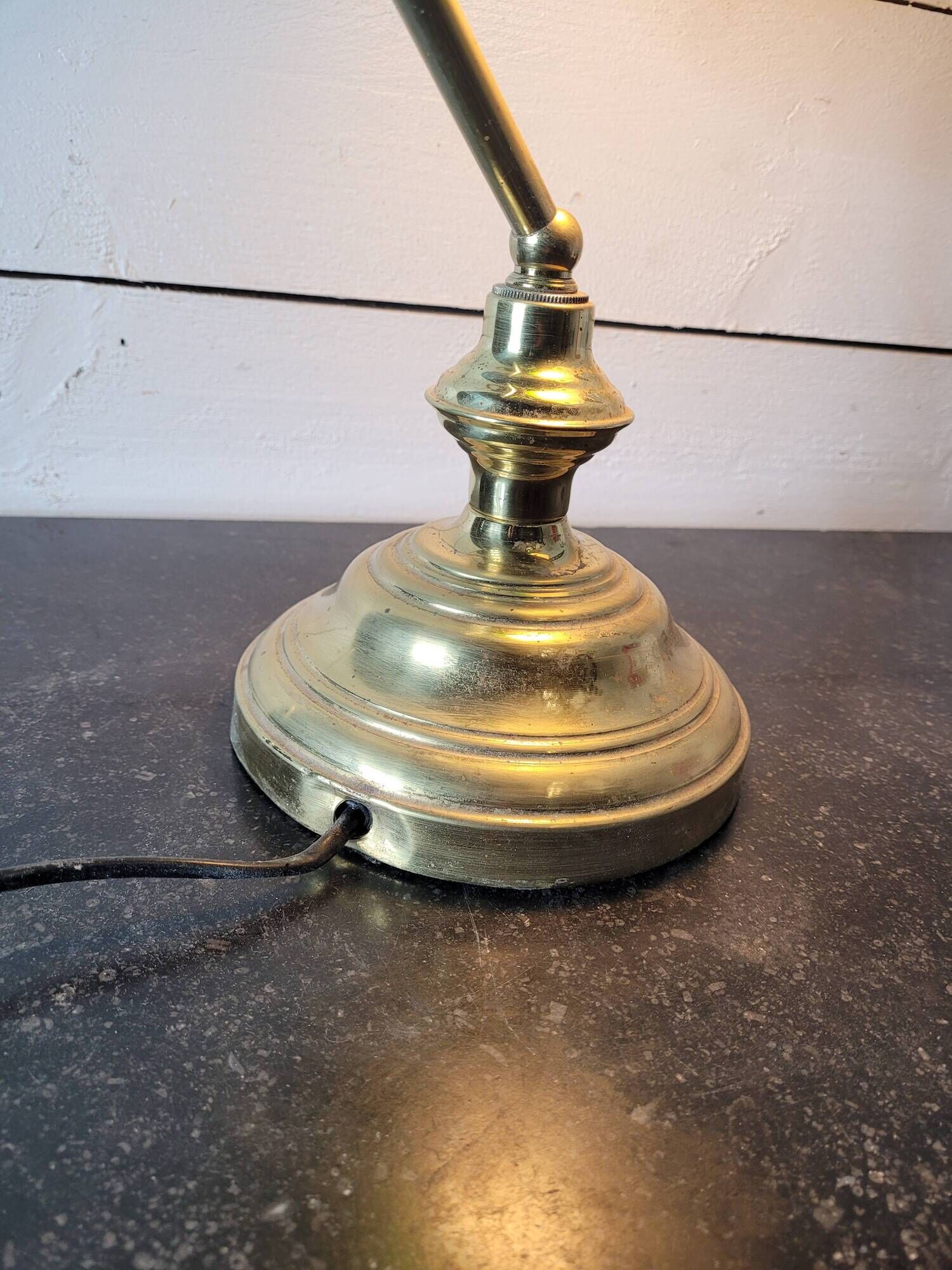 Vintage brass desk lamp with glass shade