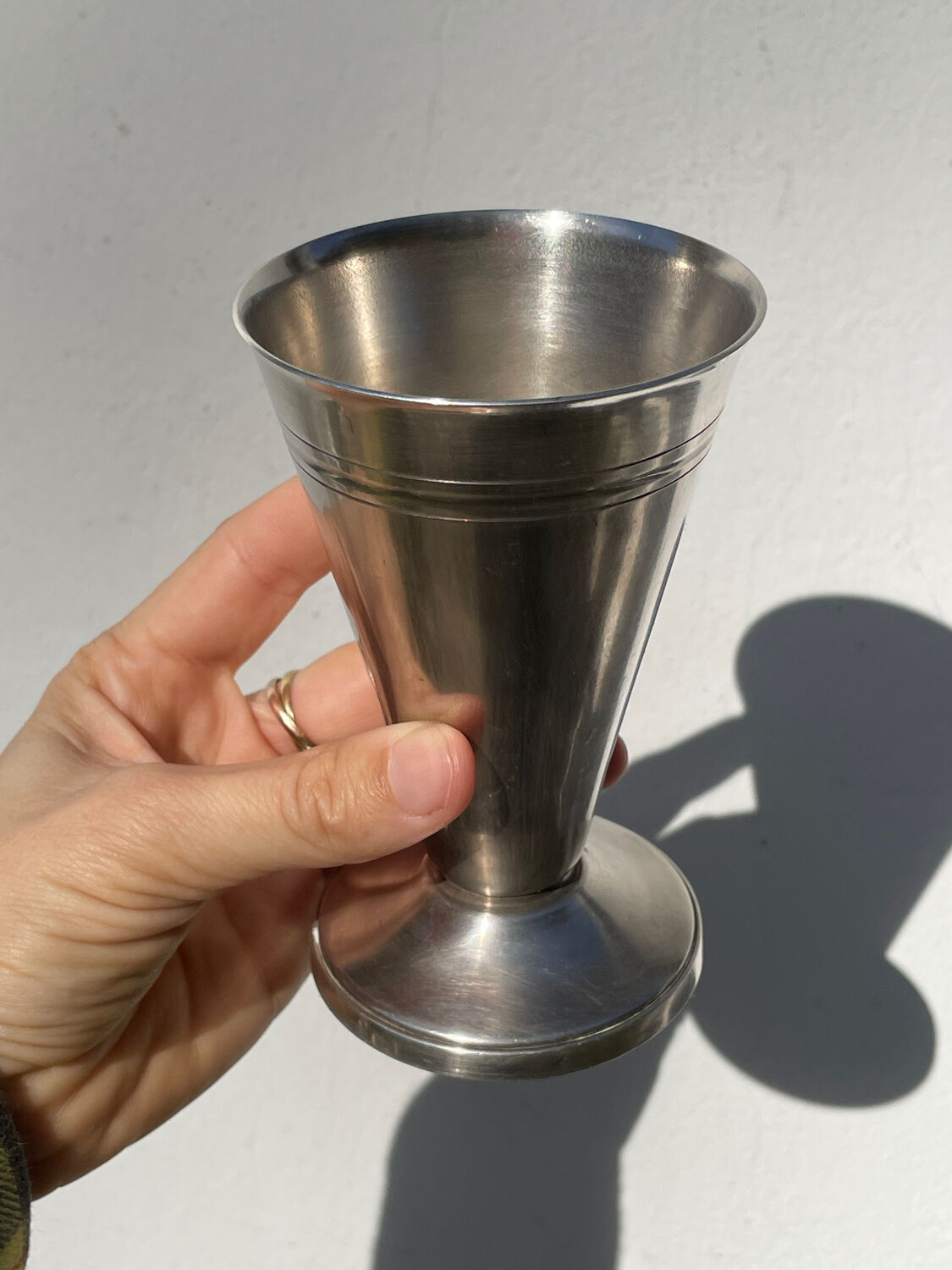 6 conical silver-plated metal bowls with hallmarks / Art Deco stemmed glasses