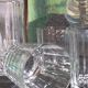 Three Art-Deco crystal whiskey glasses with cut sides