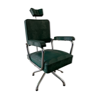 Fauteuil de barbier vintage en Skaï vert 1940