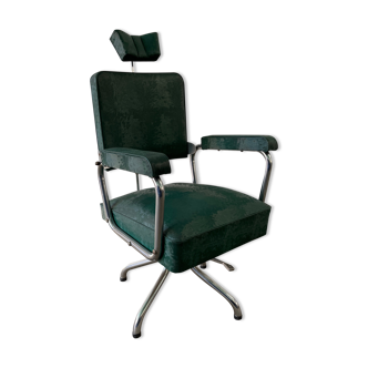 Vintage barber chair in green Skaï 1940
