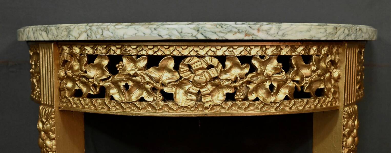 Small Half-Moon Console in Marble and Gilded Wood, Louis XVI Style – 20th Century