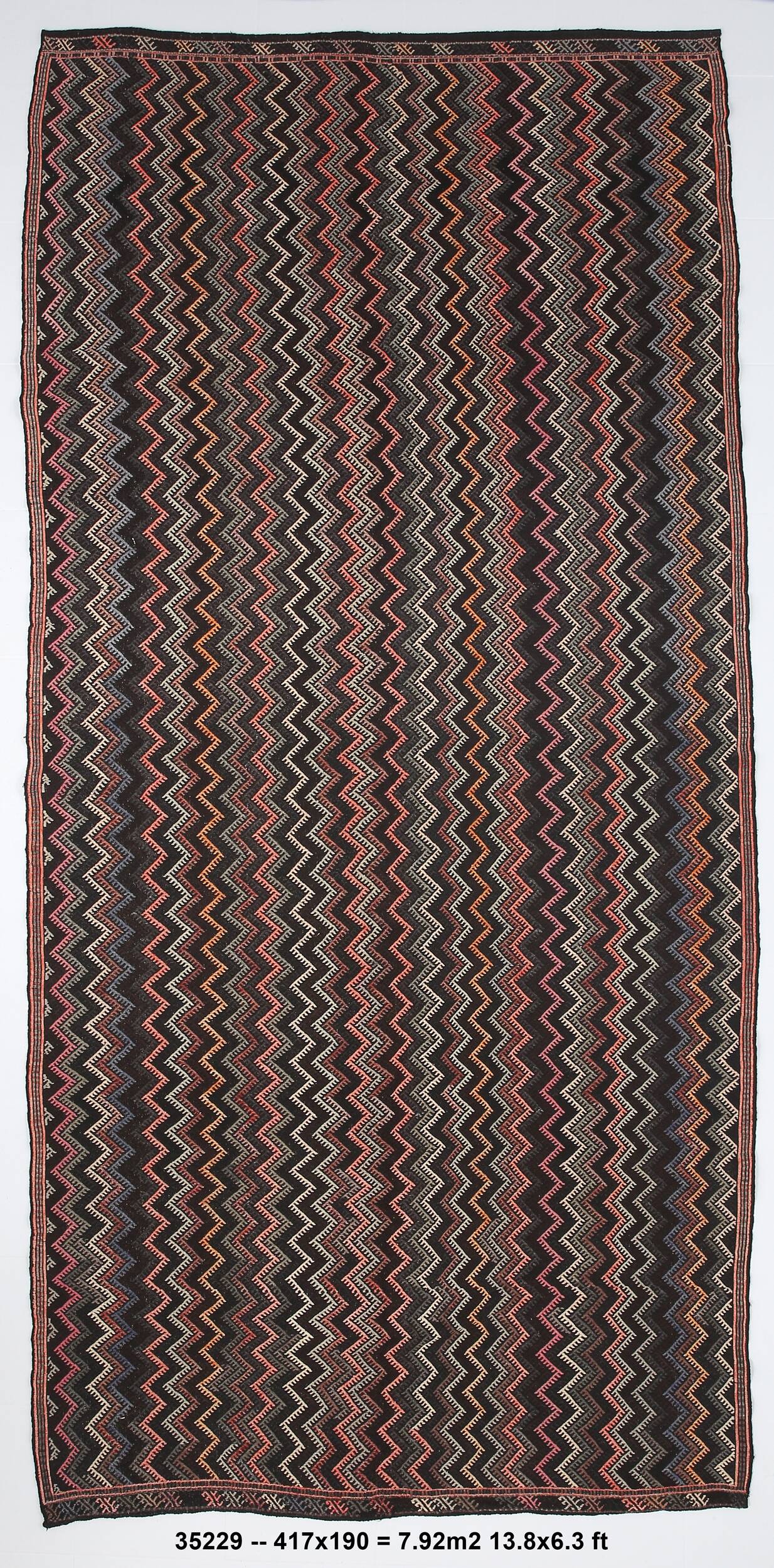 6x14 Pink & Brown Geometric Vintage Kilim Rug, 190x417Cm