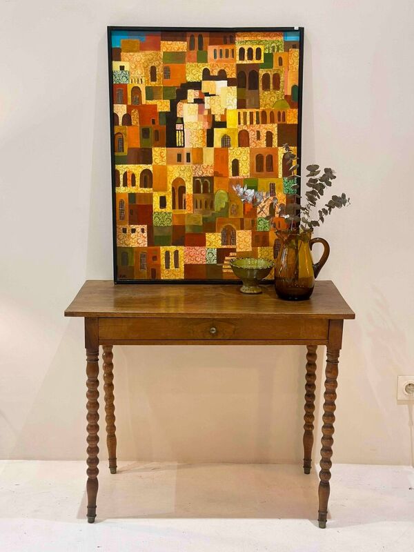 Table console en noyer bois tourné vintage pieds boule