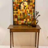 Vintage turned walnut wood console table with ball feet.