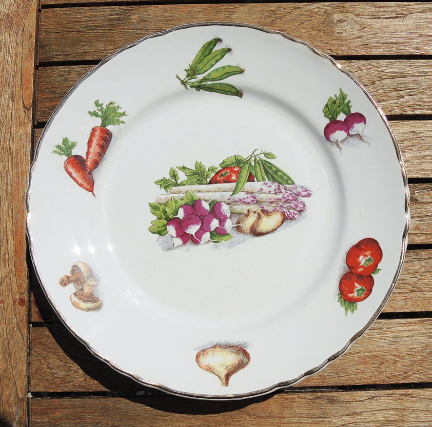 Old ceramic tableware service orchies moulin des loups – vegetable garden pattern – 25 pcs