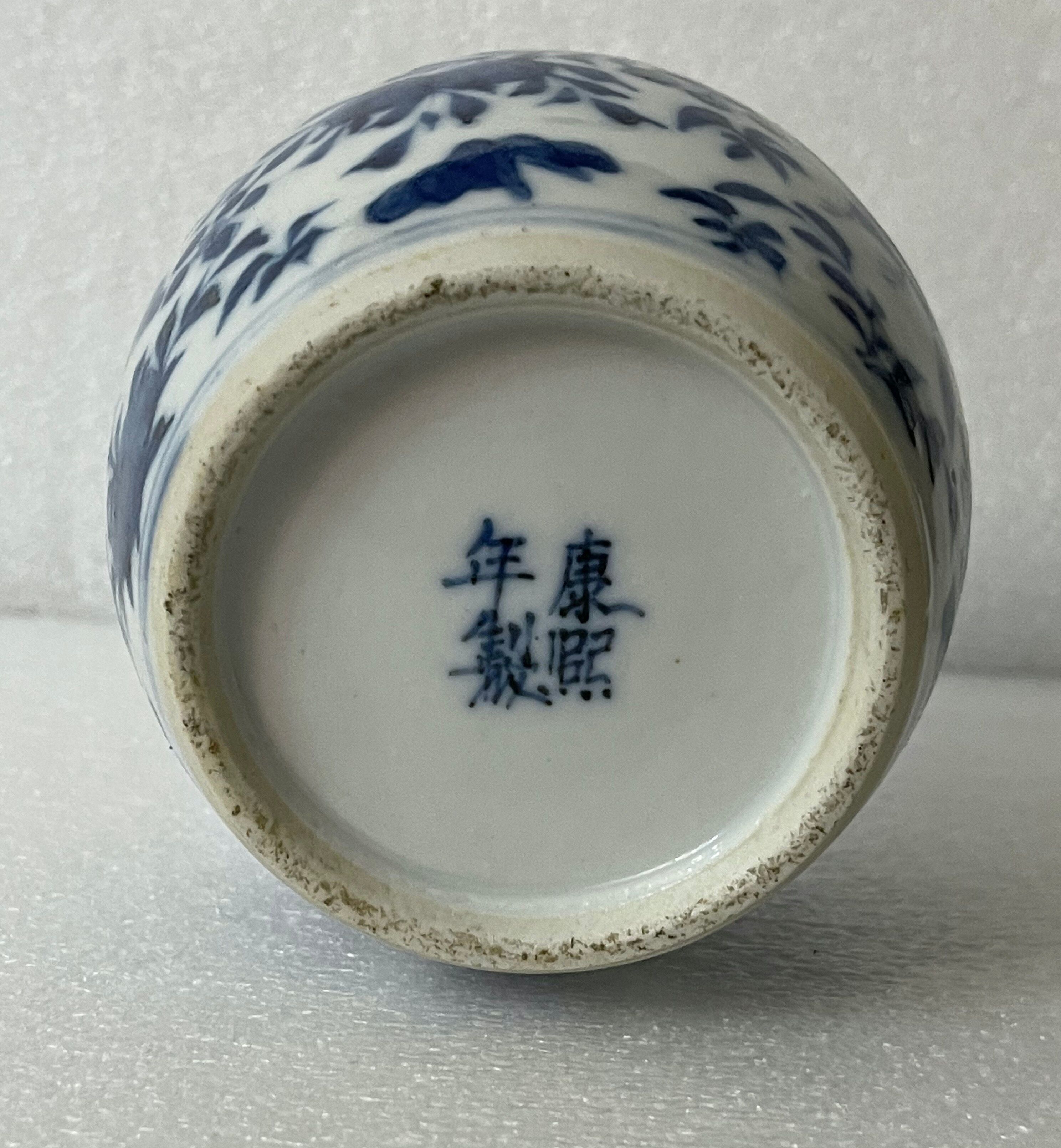 China blue white pot with butterfly bird décor nineteenth signature 4 characters