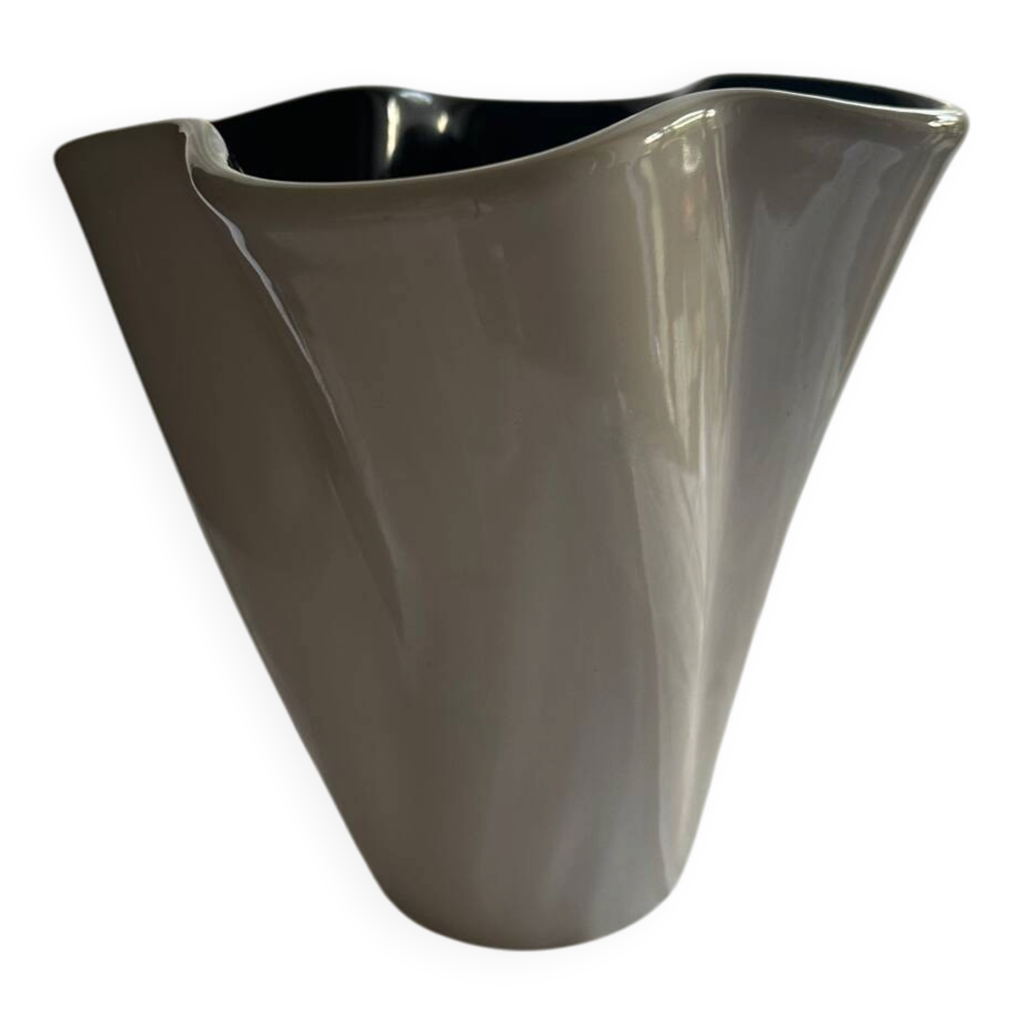 Imposing Black and White Ceramic Vase Signed Elchinger Vintage