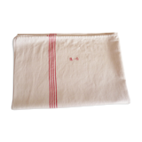 Old Lin towel, 4 red stripes, MG monogram, handmade