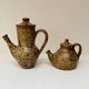 Pair of vintage brutalist ceramic teapots from the 1970s.
