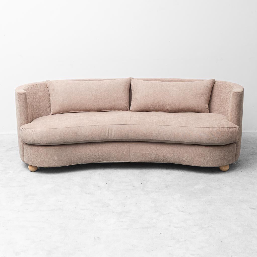 Vintage curved sofa in brown fabric – Italian design from the 1970s modernism