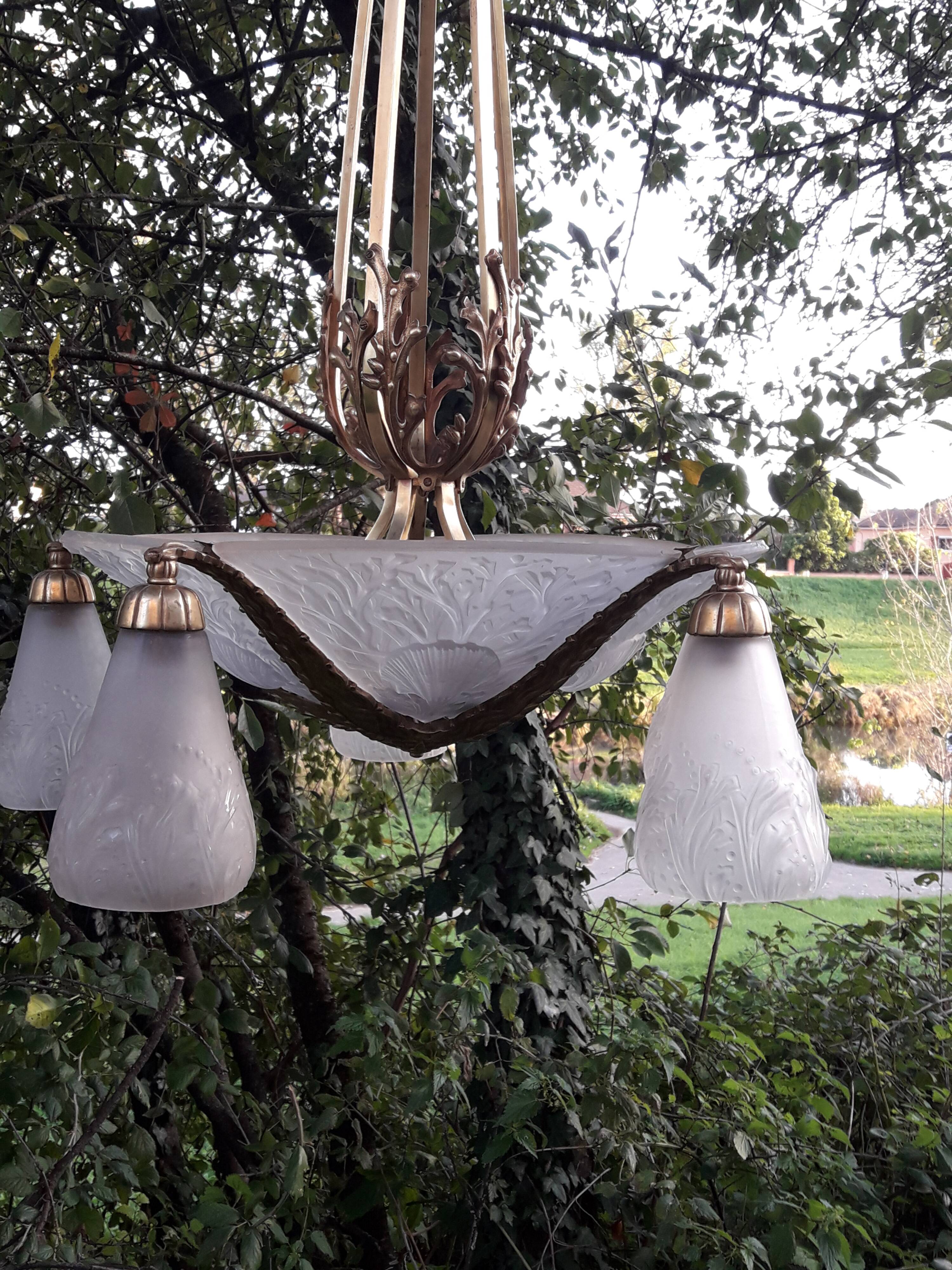 Muller brothers Luneville brass chandelier 1920/1930