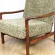 Wooden vintage brown armchair, olive green long hair, design by Z. Bączyk - 2 pieces available