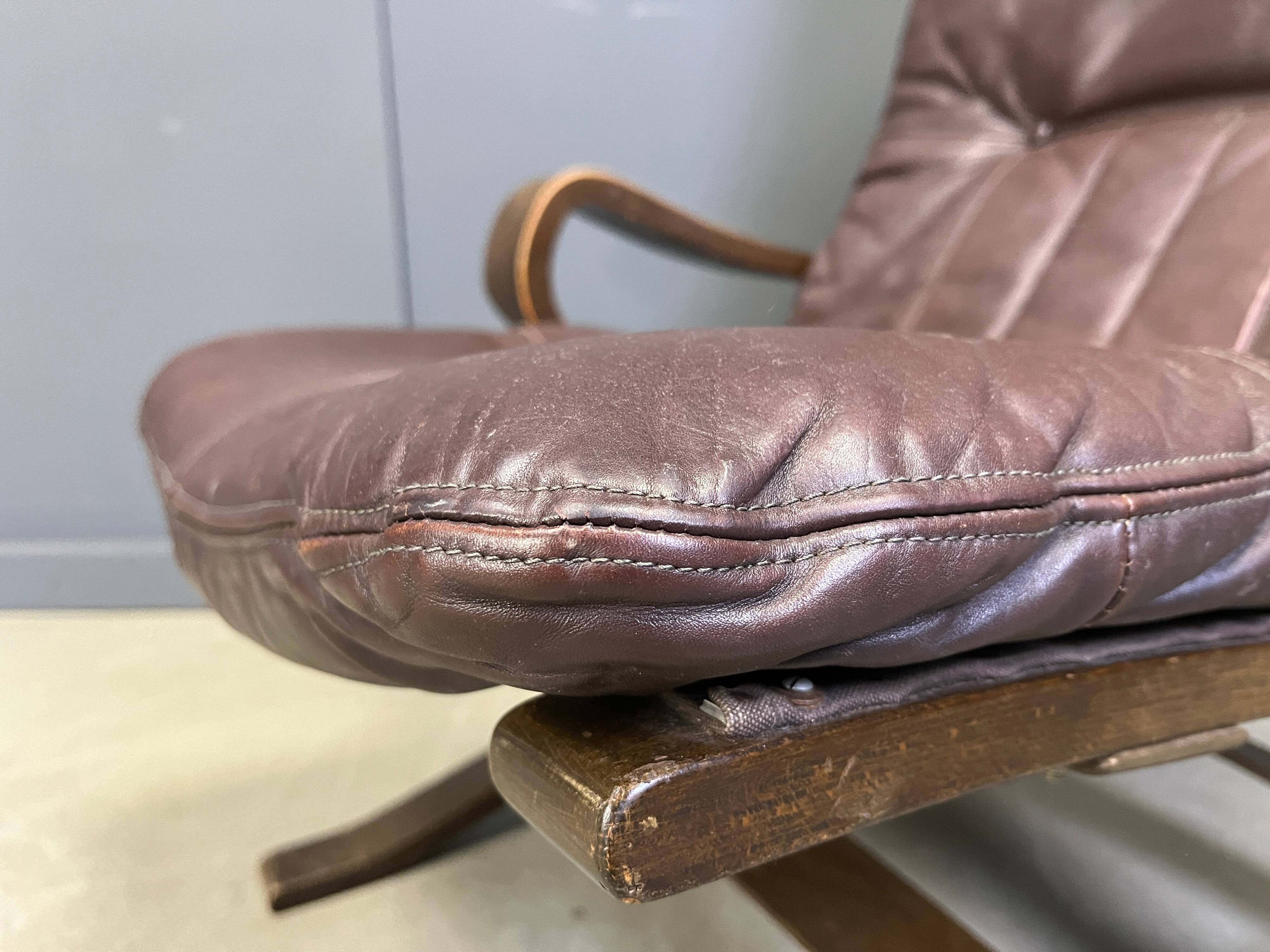 Vintage Scandinavian leather and bentwood armchair, 1970s