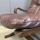 Vintage Scandinavian leather and bentwood armchair, 1970s