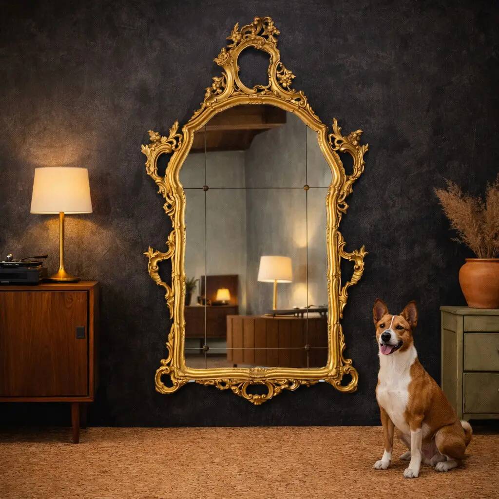 Antique baroque-style wooden mirror, Italy, 20th century