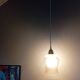 Vintage pendant light, textured amber and granite tulip glass, white twisted cord